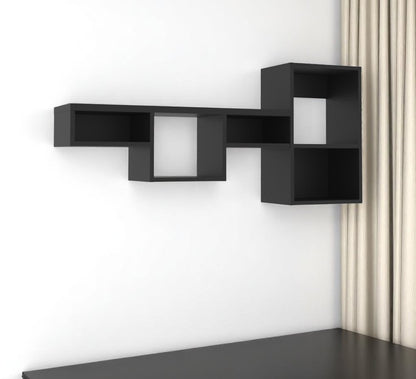 47" Black Wood Wall Mounted Cubby Shelf
