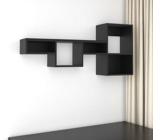 47" Black Wood Wall Mounted Cubby Shelf