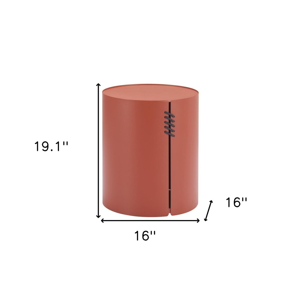 19" Brown Aluminum Round Drum End Table