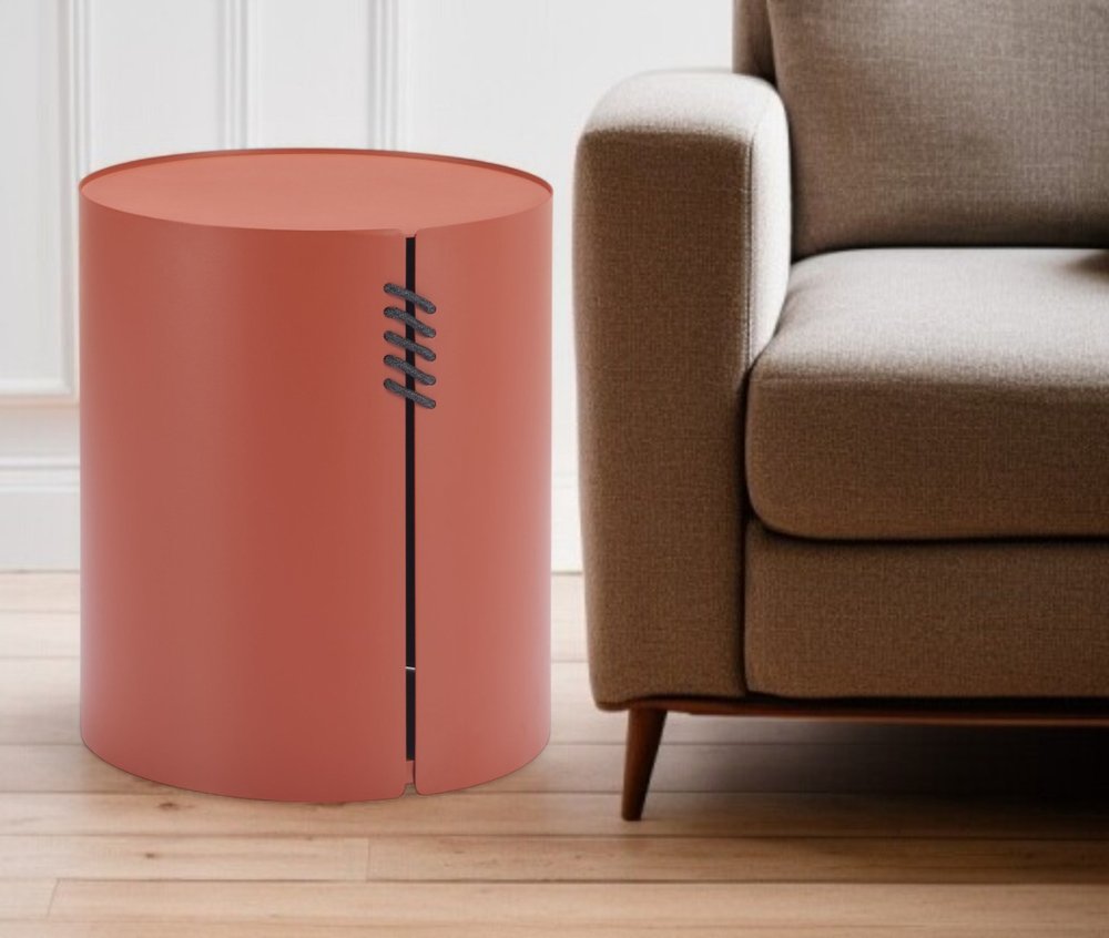 19" Brown Aluminum Round Drum End Table