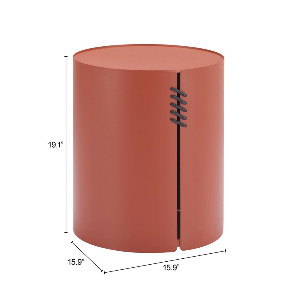 19" Brown Aluminum Round Drum End Table