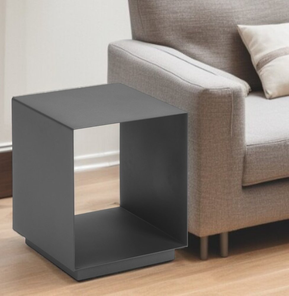 17" Charcoal Aluminum Square End Table With Shelf