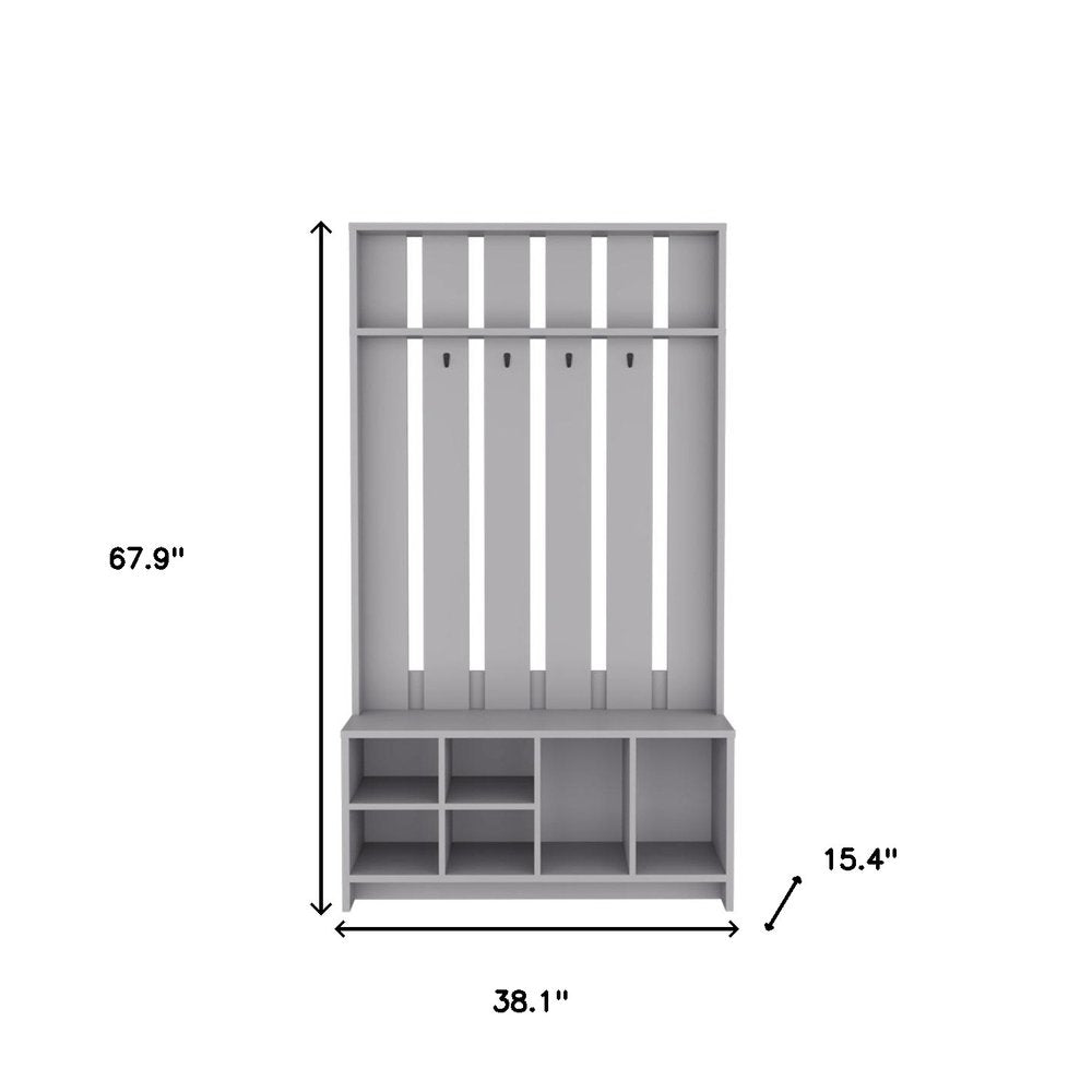 68" Gray Wood Four Hook Coat And Shoe Rack