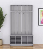 68" Gray Wood Four Hook Coat And Shoe Rack