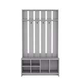 68" Gray Wood Four Hook Coat And Shoe Rack