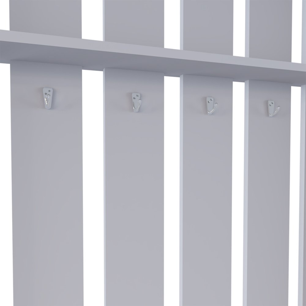 68" Gray Wood Four Hook Coat And Shoe Rack