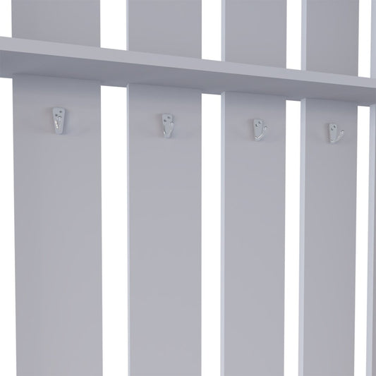 68" Gray Wood Four Hook Coat And Shoe Rack