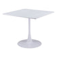 36" White Wood and Steel Pedestal Base Square Dining Table