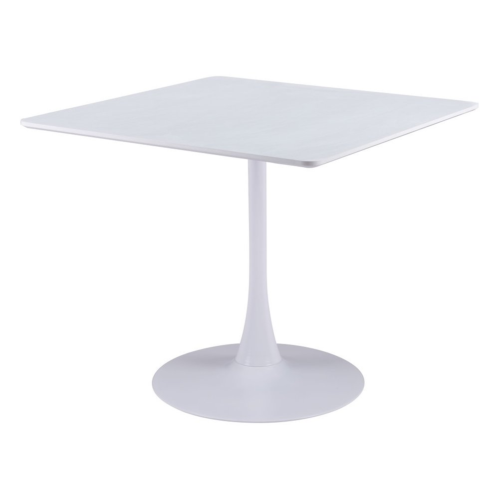 36" White Wood and Steel Pedestal Base Square Dining Table