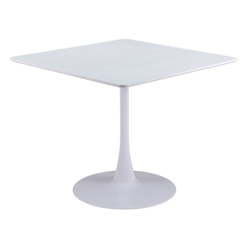 36" White Wood and Steel Pedestal Base Square Dining Table