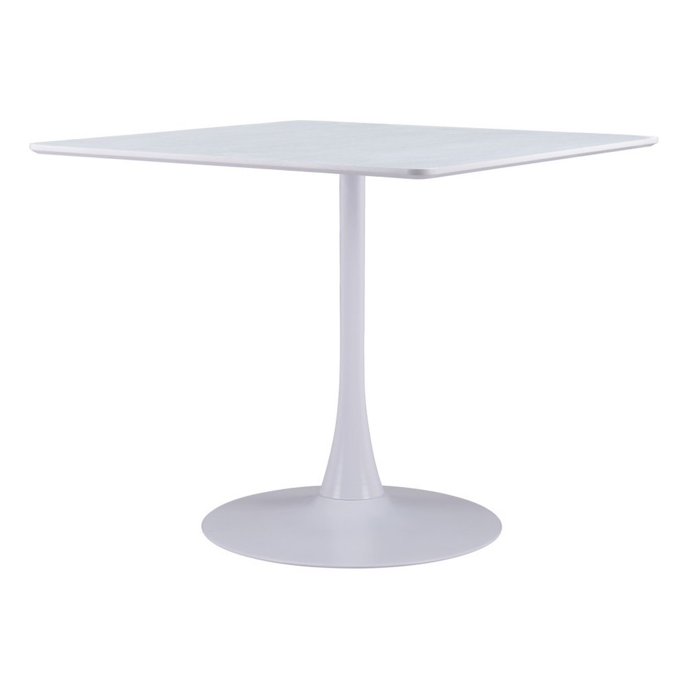 36" White Wood and Steel Pedestal Base Square Dining Table