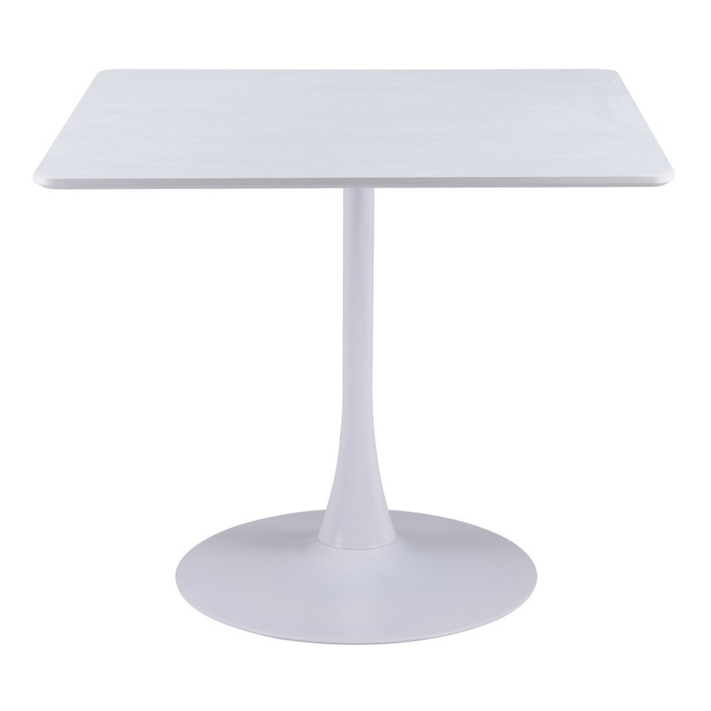36" White Wood and Steel Pedestal Base Square Dining Table