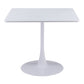 36" White Wood and Steel Pedestal Base Square Dining Table