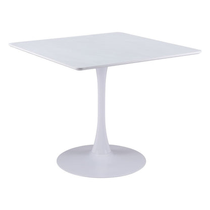 36" White Wood and Steel Pedestal Base Square Dining Table