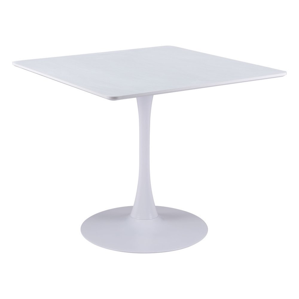 36" White Wood and Steel Pedestal Base Square Dining Table