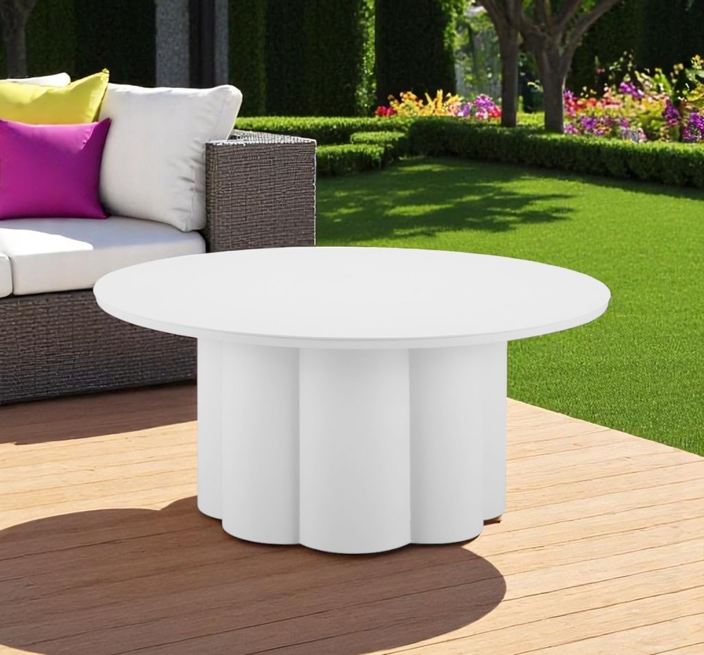 34" White Rounded Aluminum Outdoor Coffee Table