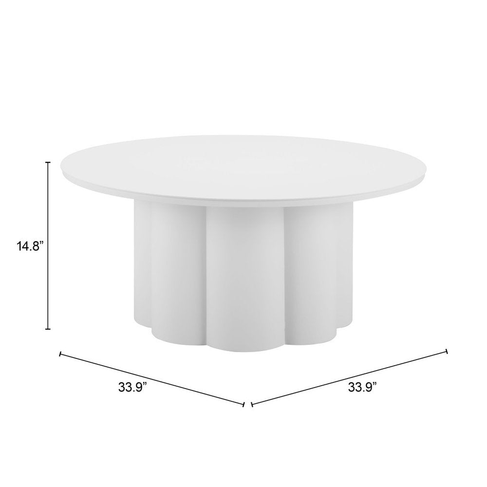 34" White Rounded Aluminum Outdoor Coffee Table
