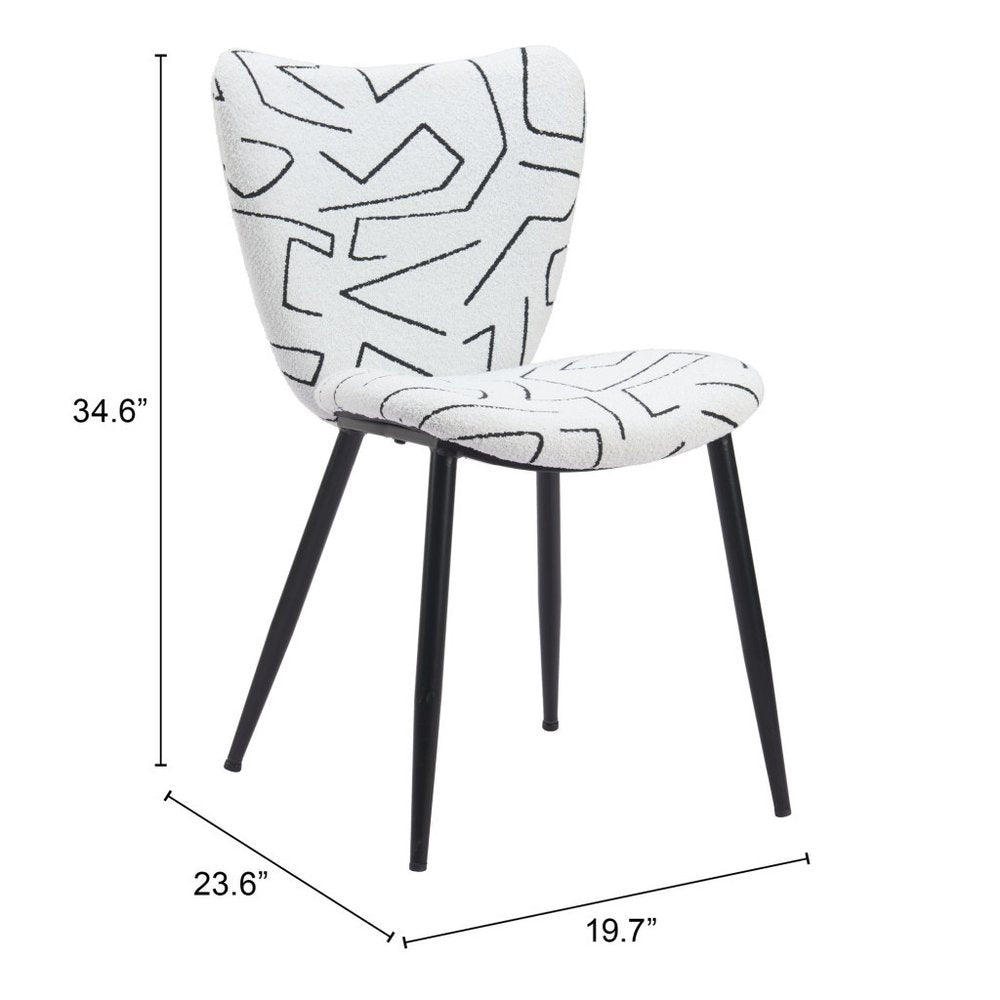 Set of Two White and Black Upholstered Faux Shearling Dining Side Chairs