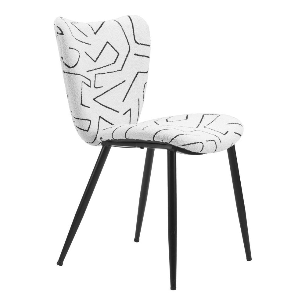 Set of Two White and Black Upholstered Faux Shearling Dining Side Chairs