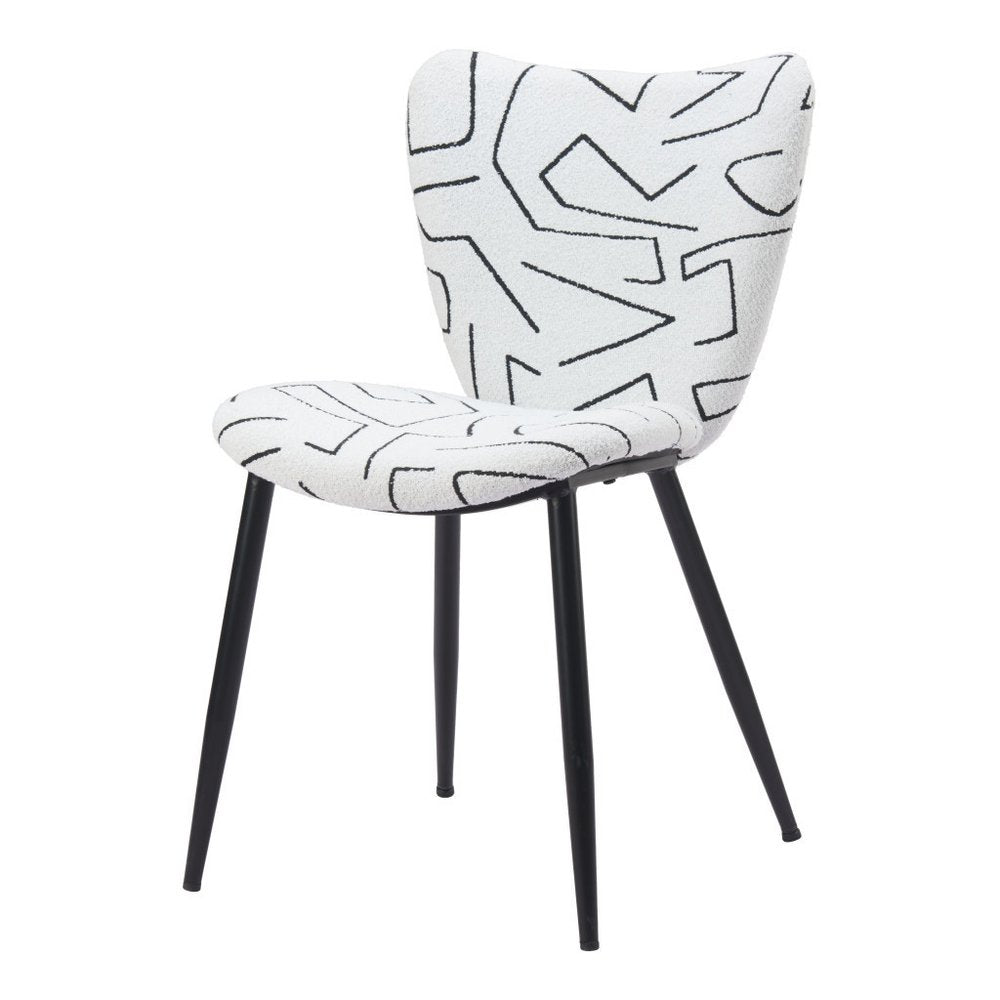 Set of Two White and Black Upholstered Faux Shearling Dining Side Chairs