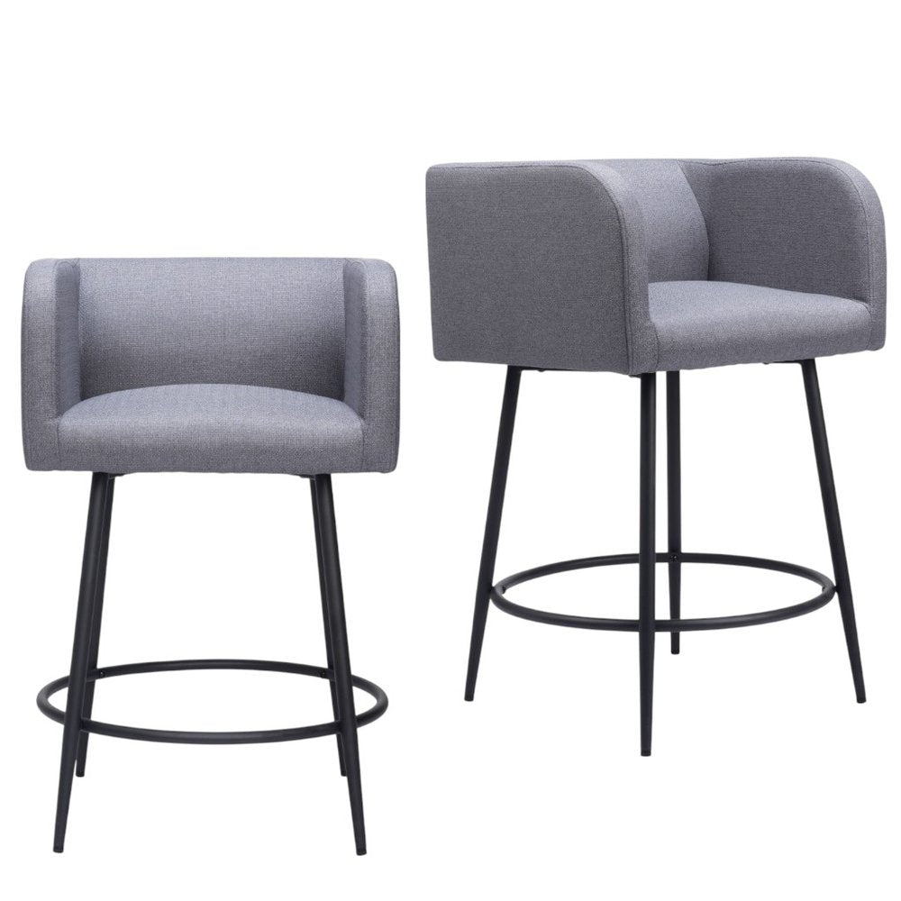Set of Two 27" Gray and Black Fabric and Steel Counter Height Bar Chairs