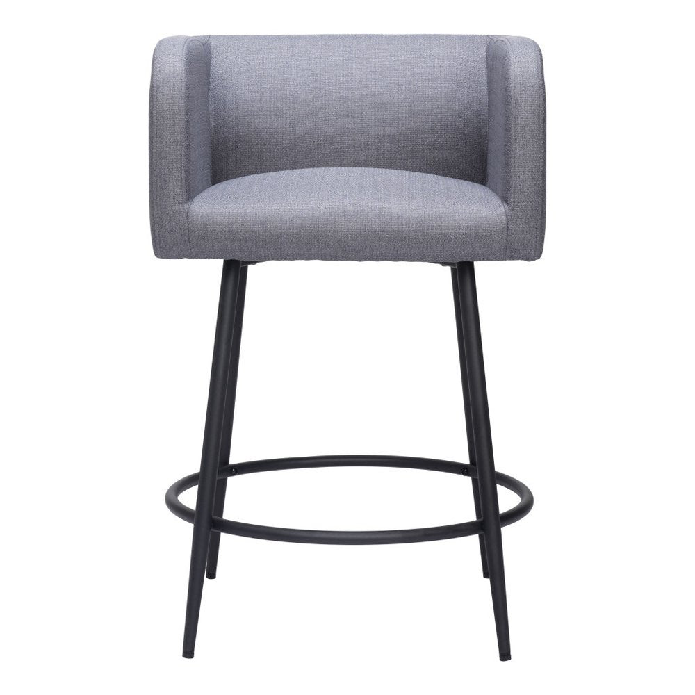 Set of Two 27" Gray and Black Fabric and Steel Counter Height Bar Chairs