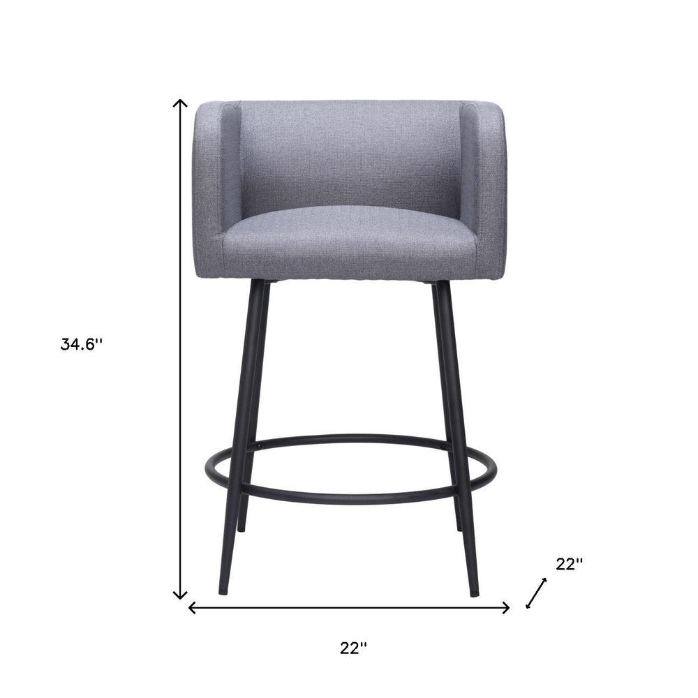 Set of Two 27" Gray and Black Fabric and Steel Counter Height Bar Chairs