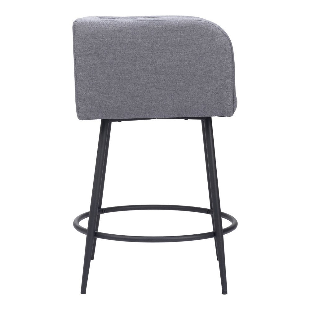 Set of Two 27" Gray and Black Fabric and Steel Counter Height Bar Chairs