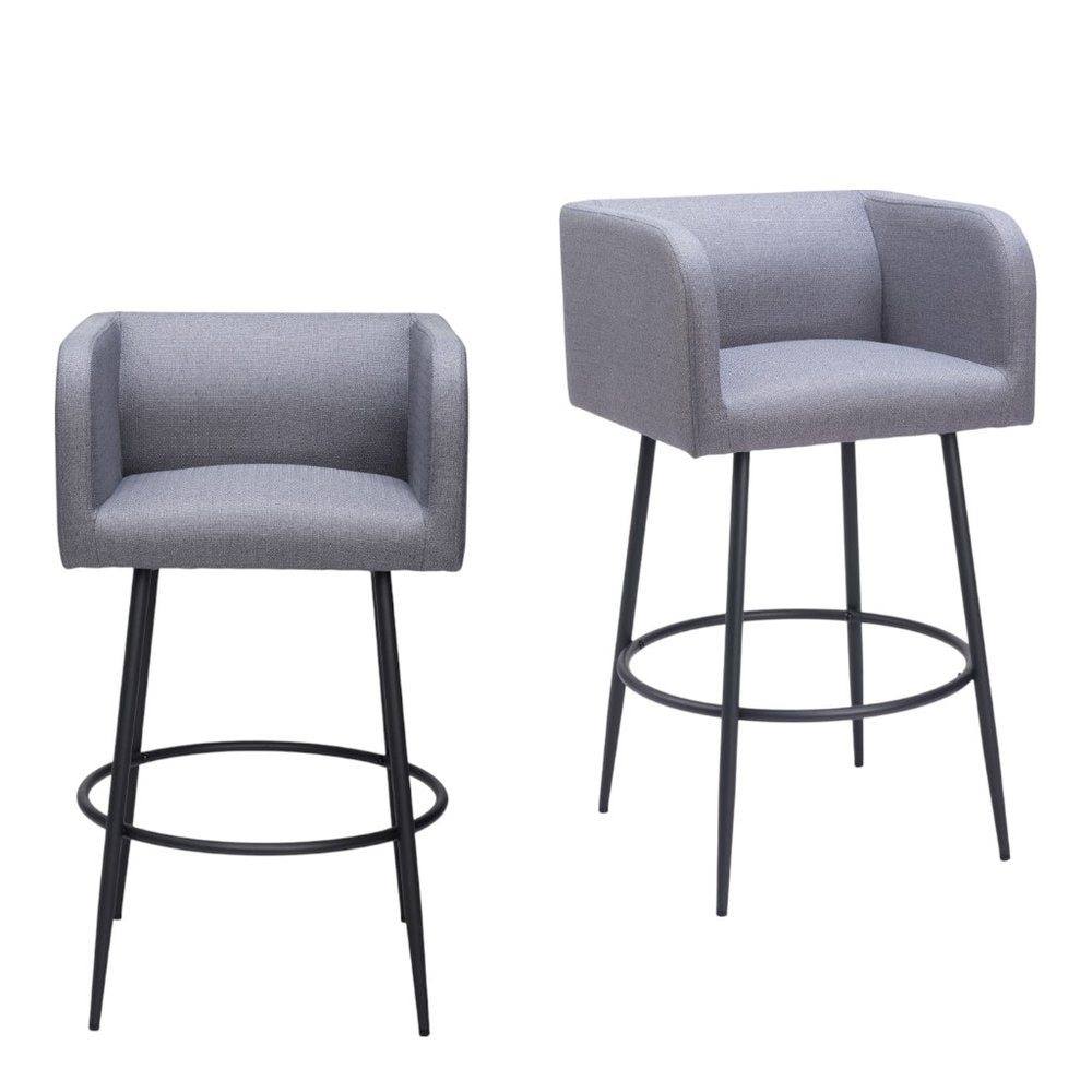Set of Two 31" Gray and Black Fabric and Steel Bar Height Bar Chairs