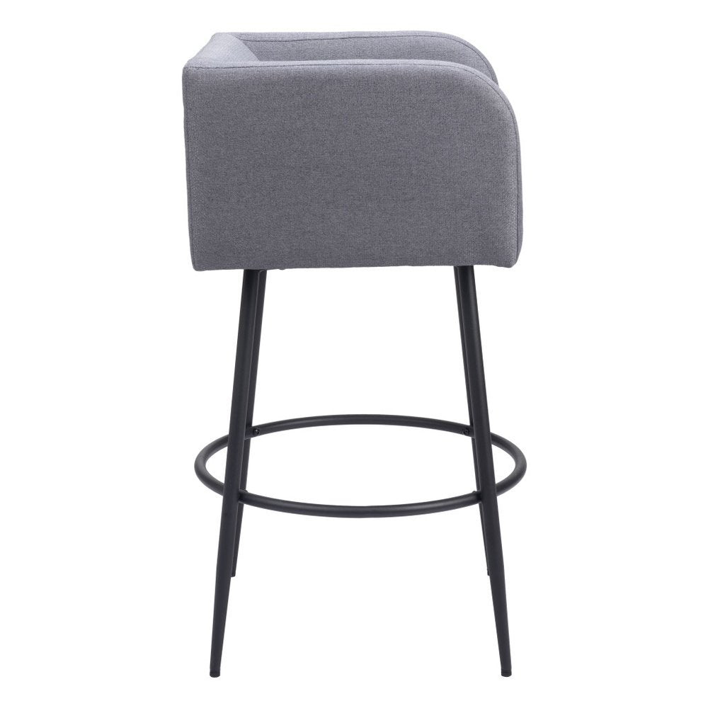 Set of Two 31" Gray and Black Fabric and Steel Bar Height Bar Chairs