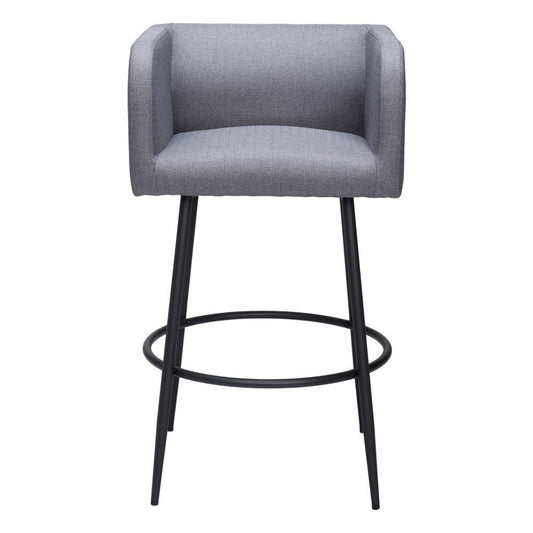 Set of Two 31" Gray and Black Fabric and Steel Bar Height Bar Chairs