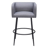 Set of Two 31" Gray and Black Fabric and Steel Bar Height Bar Chairs