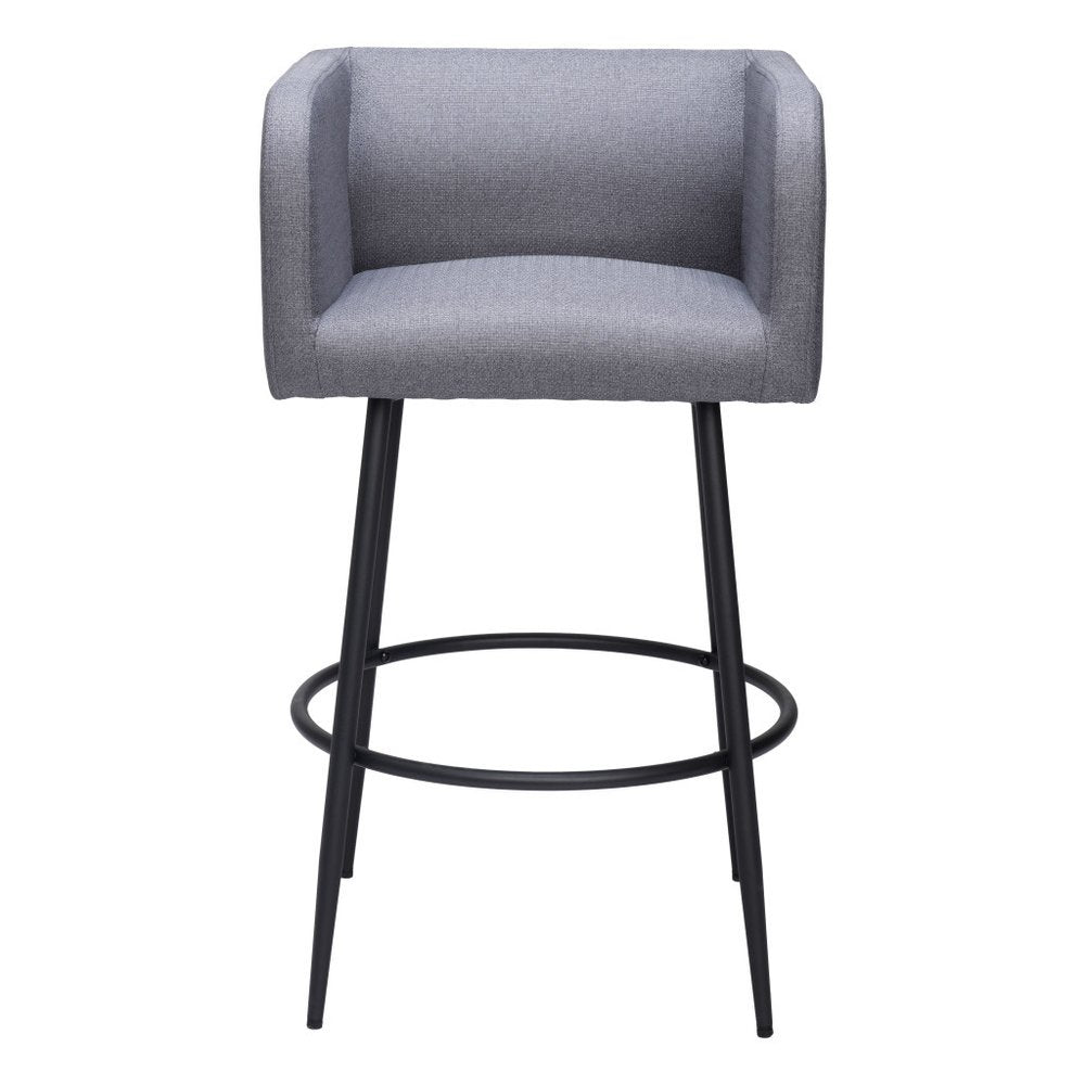 Set of Two 31" Gray and Black Fabric and Steel Bar Height Bar Chairs