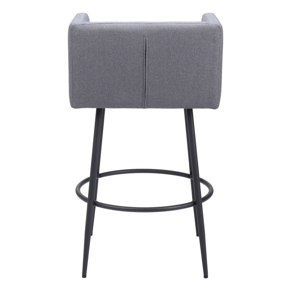 Set of Two 31" Gray and Black Fabric and Steel Bar Height Bar Chairs