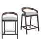 Set of Two 25" Gray and Espresso Fabric and Solid Wood Low Back Counter Height Bar Chairs