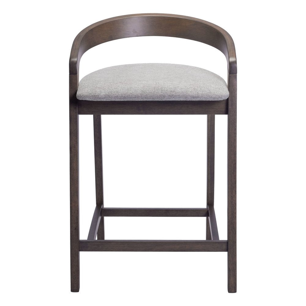 Set of Two 25" Gray And Espresso Fabric And Solid Wood Low Back Counter Height Bar Chairs
