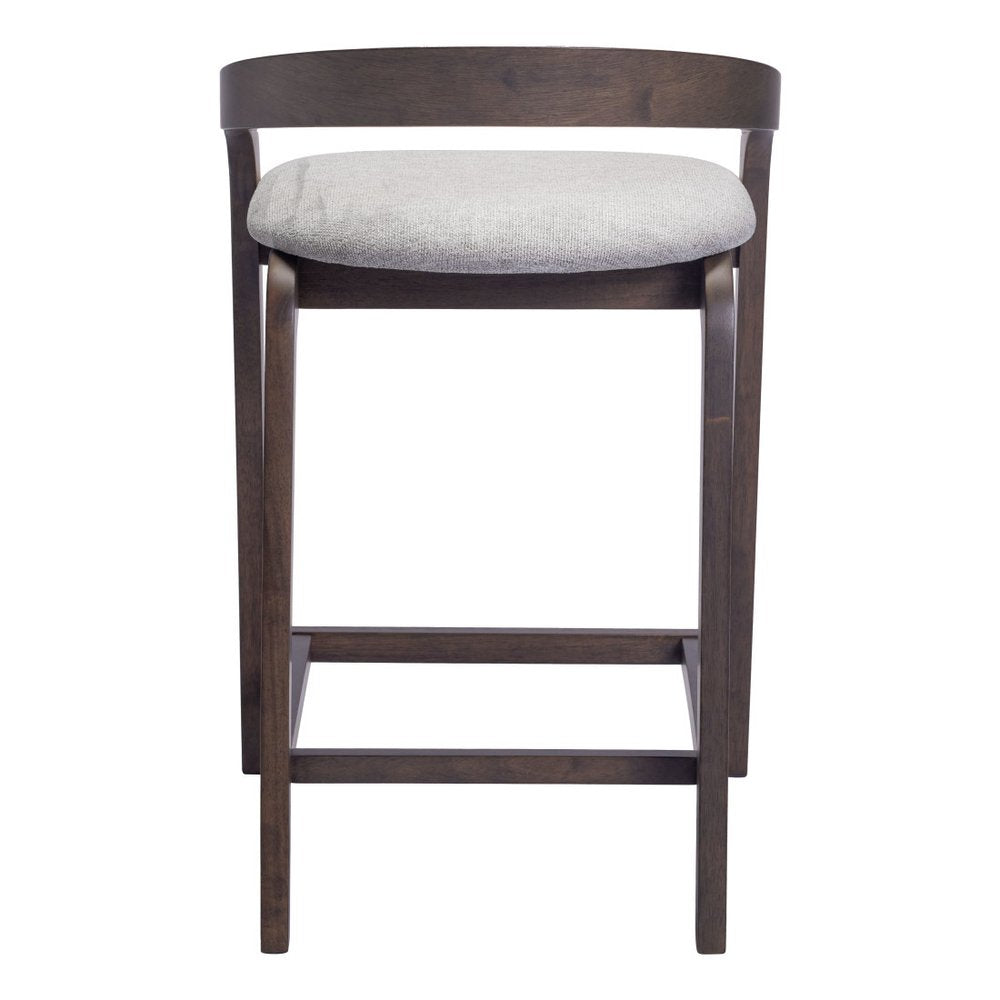 Set of Two 25" Gray And Espresso Fabric And Solid Wood Low Back Counter Height Bar Chairs