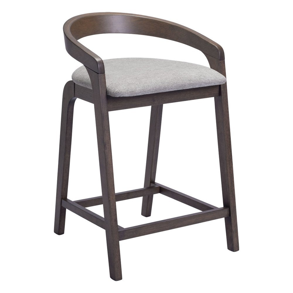 Set of Two 25" Gray And Espresso Fabric And Solid Wood Low Back Counter Height Bar Chairs