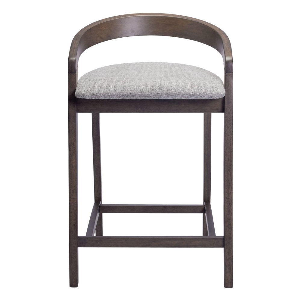 Set of Two 25" Gray and Espresso Fabric and Solid Wood Low Back Counter Height Bar Chairs