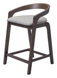 Set of Two 25" Gray and Espresso Fabric and Solid Wood Low Back Counter Height Bar Chairs