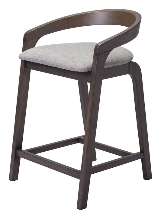 Set of Two 25" Gray and Espresso Fabric and Solid Wood Low Back Counter Height Bar Chairs