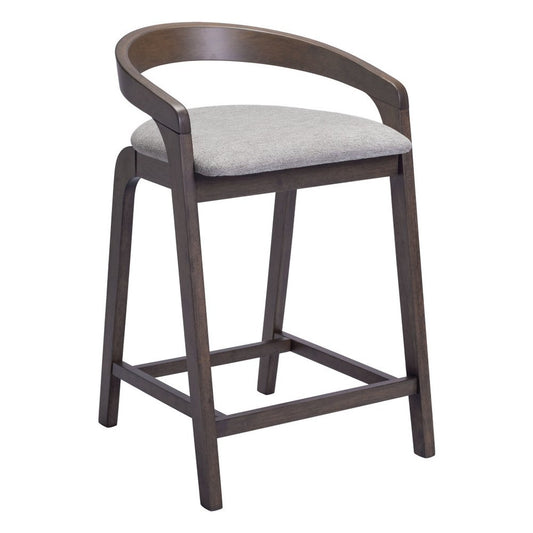 Set of Two 25" Gray and Espresso Fabric and Solid Wood Low Back Counter Height Bar Chairs