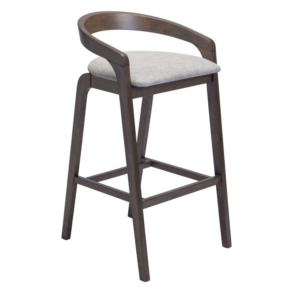 Set of Two 31" Gray and Espresso Fabric and Solid Wood Low Back Bar Height Bar Chairs