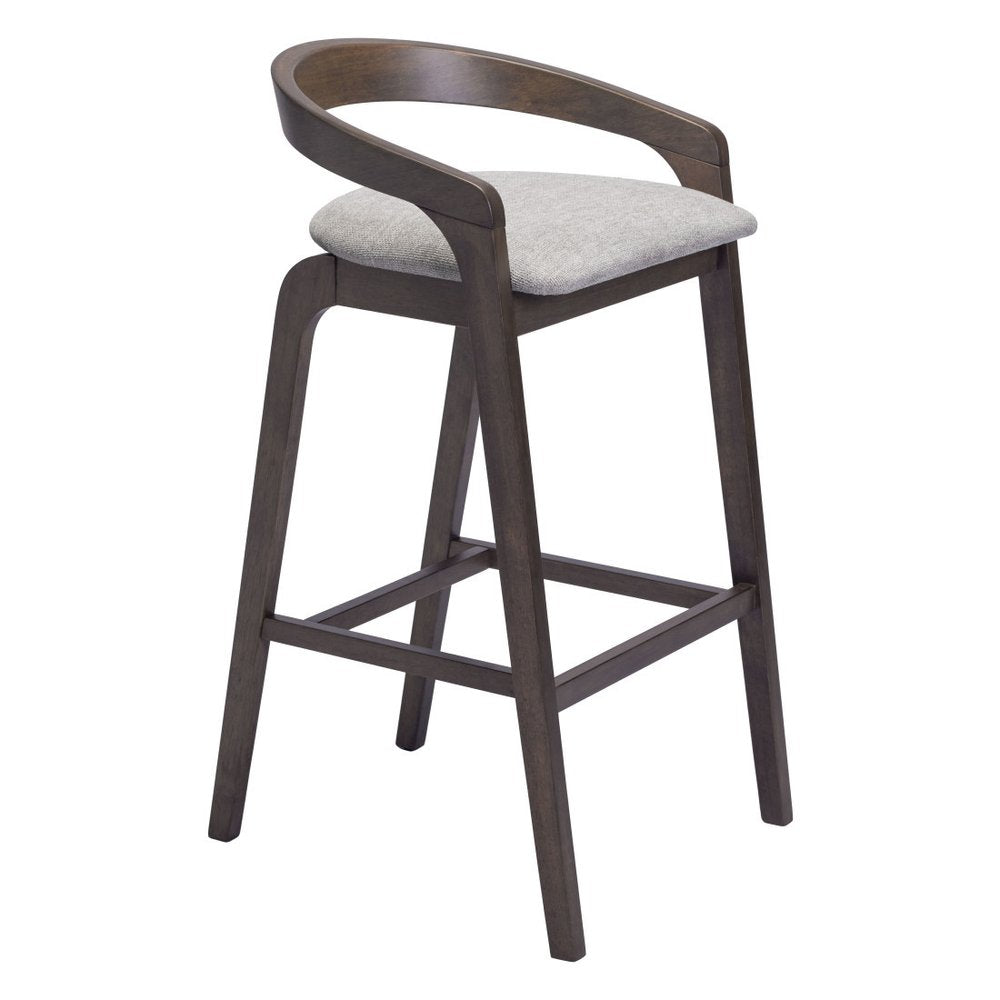 Set of Two 31" Gray And Espresso Fabric And Solid Wood Low Back Bar Height Bar Chairs