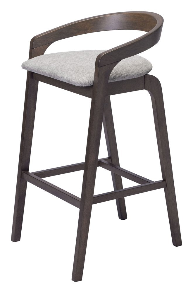 Set of Two 31" Gray and Espresso Fabric and Solid Wood Low Back Bar Height Bar Chairs