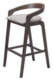 Set of Two 31" Gray And Espresso Fabric And Solid Wood Low Back Bar Height Bar Chairs