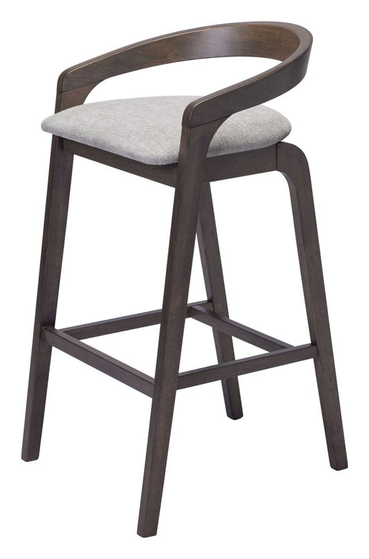 Set of Two 31" Gray and Espresso Fabric and Solid Wood Low Back Bar Height Bar Chairs