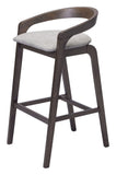 Set of Two 31" Gray and Espresso Fabric and Solid Wood Low Back Bar Height Bar Chairs