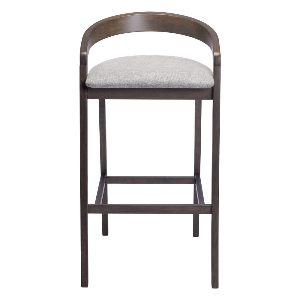 Set of Two 31" Gray and Espresso Fabric and Solid Wood Low Back Bar Height Bar Chairs