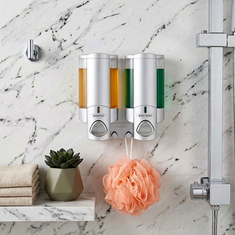 Gray Heavy Duty Plastic Two Chamber Wall Mount Soap Dispenser